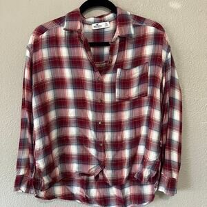 Hollister Slouchy Button Front Plaid Casual Long Sleeve Collared Blouse XS